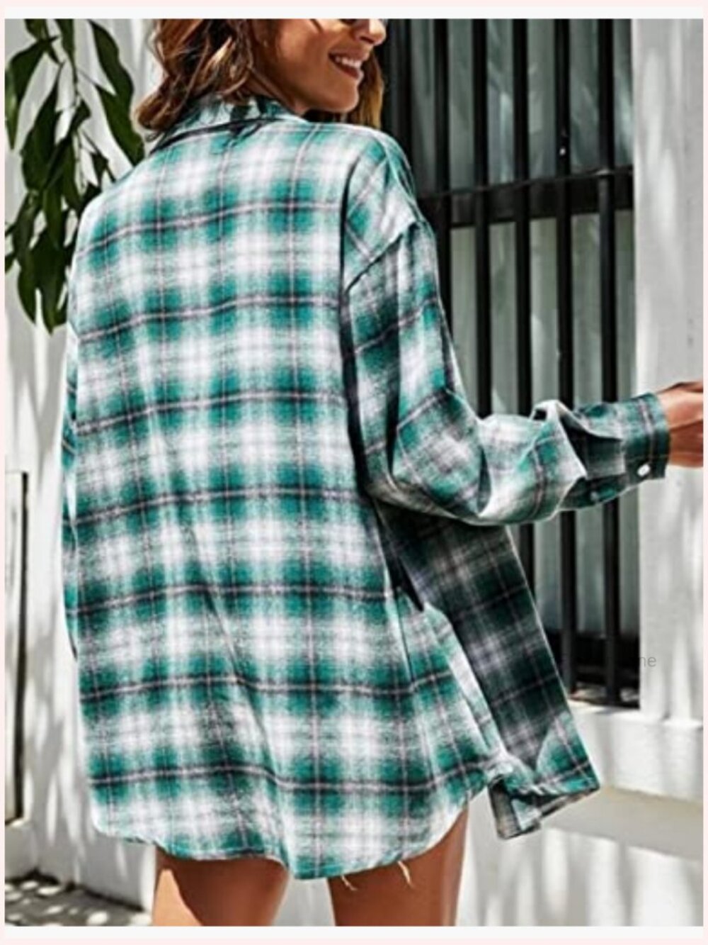 Oversized Flannel Plaid Button Down Shirt Blouse Top - Picture 6 of 7